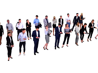 Diverse Group of Business Professionals in Formal Attire Standing Together Holding Documents 3d model