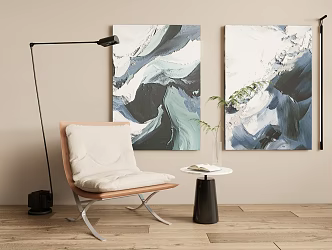 Leisure chair decorative painting floor lamp combination 3d model