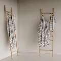 Wooden Bathroom Cabinet Rack With Hanging Striped Towels For Bathroom Storage Organizer