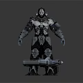 Mechanical Warrior Figure In Intricate Armor With Futuristic Weapon And Metallic Body Structure