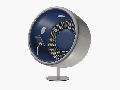 Modern Leisure Chair Spherical Design With Blue Upholstered Seat And Gray Metal Base 3d model