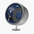 Modern Leisure Chair Spherical Design With Blue Upholstered Seat And Gray Metal Base