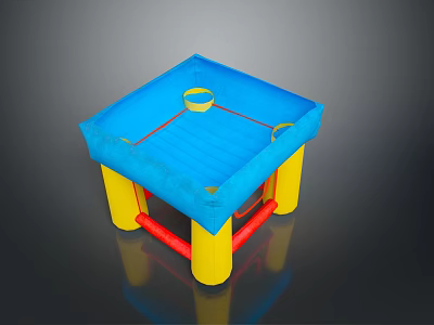 Inflatable Single Chair With Blue Square Top Circular Hole Yellow Pillars And Red Supports 3d model