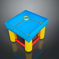 Inflatable Single Chair With Blue Square Top Circular Hole Yellow Pillars And Red Supports