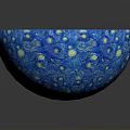 Blue Glass Bowl With White And Yellow Spots Spiral Design Circular Shape