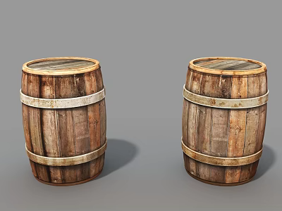 Vintage Wine Cabinet Featuring Two Rustic Wooden Barrels For Storage 3d model