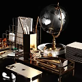 Elegant Modern Decorative Ornament Set With Gold Metallic Elements And Desktop Accessories