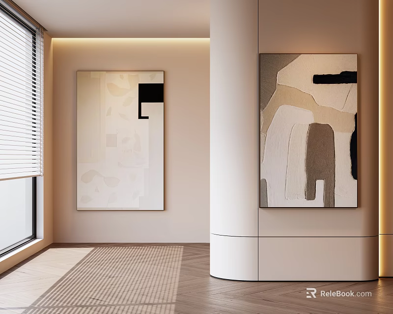 Abstract Paintings In Modern Minimalist Interior Space 3d model