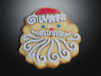 Christmas Themed Santa Shaped Cookie With White Frosting Curls Red Hat Blue Eyes Red Nose 3d model