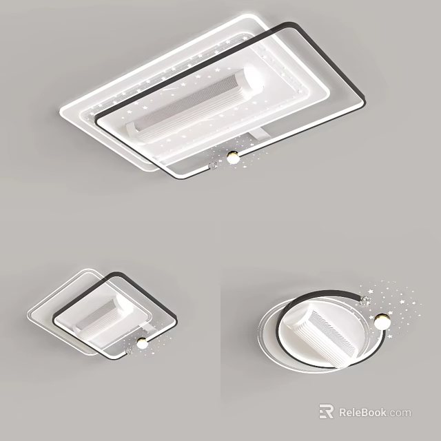Modern Ceiling Lights In Square And Round Shapes With Illumination 3d model 