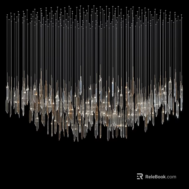 Elegant Modern Glossy Chandelier With Hanging Metal Wires And Transparent Crystal Pendants 3d model 