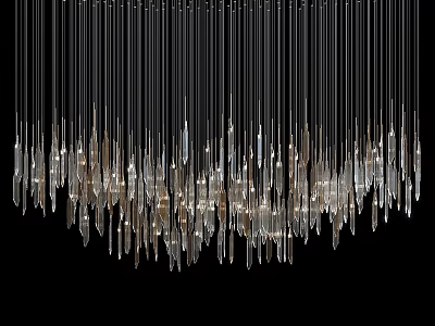 Elegant Modern Glossy Chandelier With Hanging Metal Wires And Transparent Crystal Pendants 3d model