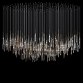 Elegant Modern Glossy Chandelier With Hanging Metal Wires And Transparent Crystal Pendants