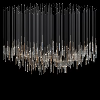 Elegant Modern Glossy Chandelier With Hanging Metal Wires And Transparent Crystal Pendants 3d model