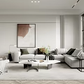 Modern Living Room Interior With Grey Sectional Sofa Coffee Table And Abstract Artwork