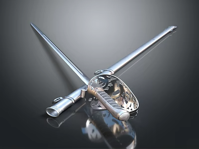 Stainless Steel Decorative Sword With Intricate Hilt And Polished Scabbard Design 3d model