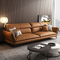 Modern Living Room Three-Seat Sofa Light Luxury Leather Sofa 3d model