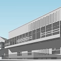 Modern Office Building With Perforated Facade Large Windows And Geometric Design