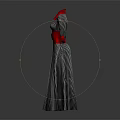 Long Striped Coat With Red Collar Cuffs And Belt In Black And Red