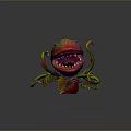 Vibrant Red And Green Carnivorous Plant With Curly Vines And Sharp Teeth
