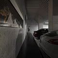 Modern Minimalist Luxury Indoor Parking Garage With Polished Floor And Premium High End Parked Cars