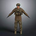 Man in Military Uniform Wearing Helmet Tactical Vest Camouflage Pants Sunglasses Arms Outstretched