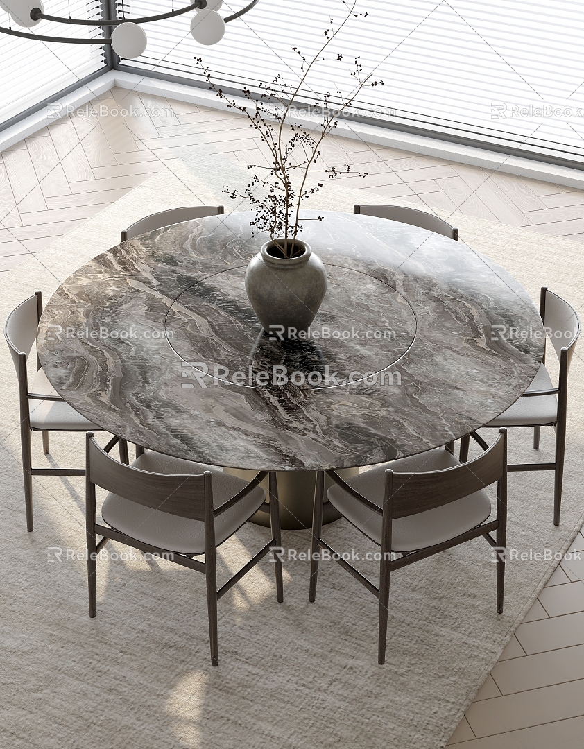 Round dining table and chair combination 3d model