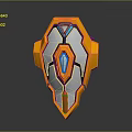 Futuristic Shield Design With Yellow Silver Blue And Red Accents Geometric Patterns And Central Gem