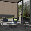 Modern Relaxation Area Interior With Wooden Wall Gray Sofa And Natural View Through Large Windows