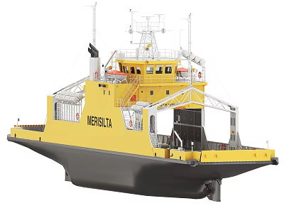 Yellow MERISITA Ship Featuring Upper Superstructure and Open Deck Design 3d model