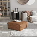 Modern Living Room Interior Single Sofa With Brown Leather Ottoman Plaid Pillows And Throw Blanket