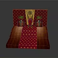 Elegant Red Chair Furniture With Gold Patterns On Red Carpet And Wooden Steps