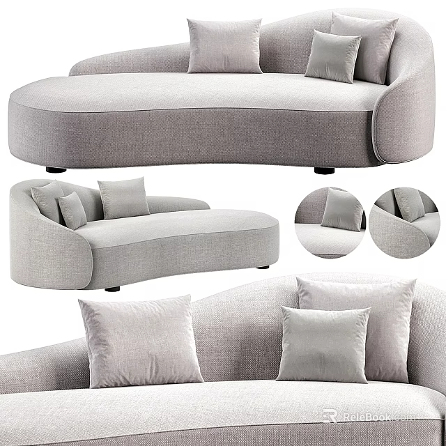 Light Gray Curved Two Seater Sofa With Soft Fabric Upholstery And Decorative Pillows 3d model 