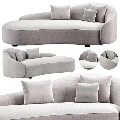 Light Gray Curved Two Seater Sofa With Soft Fabric Upholstery And Decorative Pillows 3d model