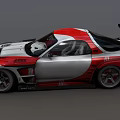 Red And White Modified Sports Car With Large Rear Wing And Aerodynamic Body Kit