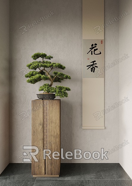 New Chinese Pine Bonsai Hanging Painting model