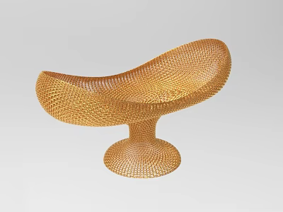 Decorative Golden Curved Ornament Set Featuring Woven Texture And Circular Base 3d model