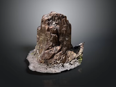 Isolated Rocky Terrain with Layered Texture Eroded Surface and Sparse Base Vegetation 3d model