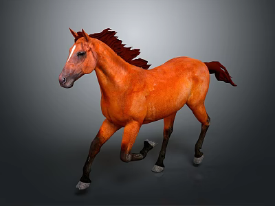 Vibrant Orange Horse Running With Flowing Mane On Gray Background 3d model