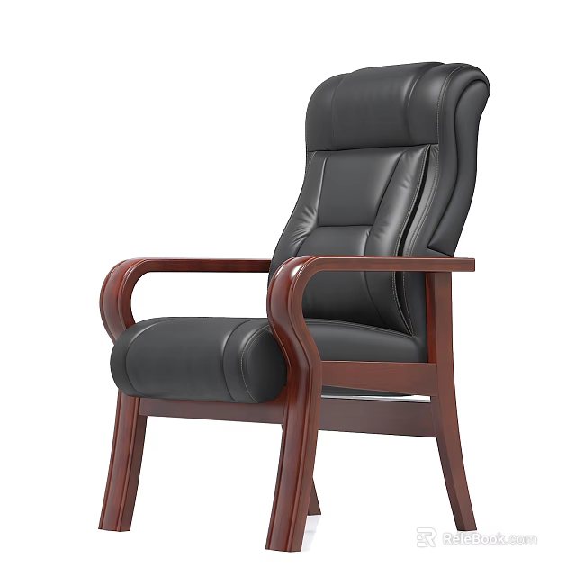 Ergonomic Office Chair With Leather Upholstery Wooden Armrests And High Back Design 3d model 