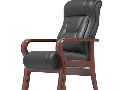 Ergonomic Office Chair With Leather Upholstery Wooden Armrests And High Back Design 3d model