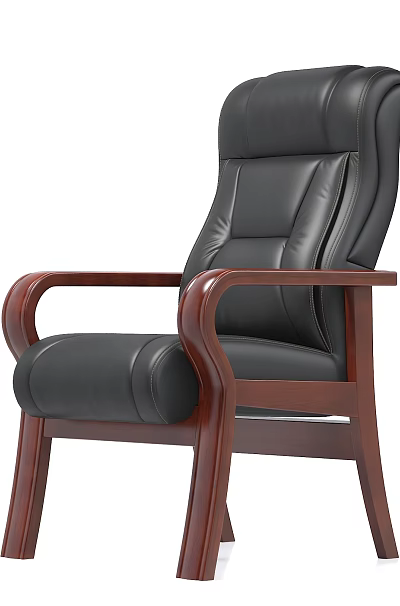 Ergonomic Office Chair With Leather Upholstery Wooden Armrests And High Back Design 3d model