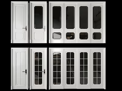 White Hinged Doors Featuring Glass Panels And Various Modern Styles 3d model