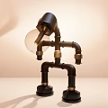 Black and Gold Table Lamp with Industrial Pipe Design and Transparent Lampshade