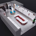 Specialty Store Interior With Red And White Decor Display Counters Shelves And Central Pillar 3d model