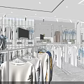 Modern Clothing Store Interior With Hanging Clothes Display Racks And Lighting Design