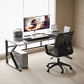 Modern Metal Frame Desk Chair Set With Mesh Office Chair Computer Monitor Setup By Window