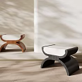 Modern Wooden Stools With Brown Black Frames And White Cushioned Seats 3d model