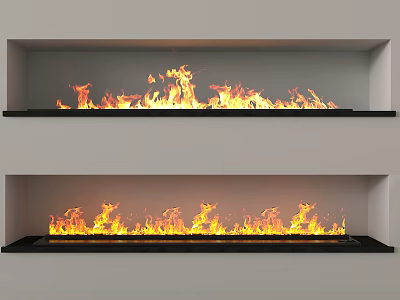 Modern Double Fireplace Design With Burning Flames In White Wall 3d model