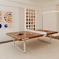 Modern Ping Pong Table In Indoor Room With Decorative Wall Art And Carpeted Floor